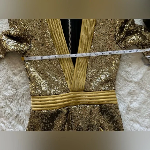 Zhivago Eye of Horus Gold Sequin Should Pads Dress Size 4 - Picture 3 of 11